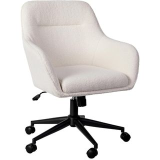 Martha Stewart Rayna Swivel Task Chair with Flared Arms for Home Office in White Boucle with Oil Rubbed Bronze Frame