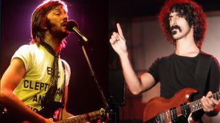 LEFT: British guitarist Eric Clapton performing on stage in Philadelphia during his US tour, July 1974. RIGHT: Frank Zappa in his studio 1974 in Los Angeles, California. .
