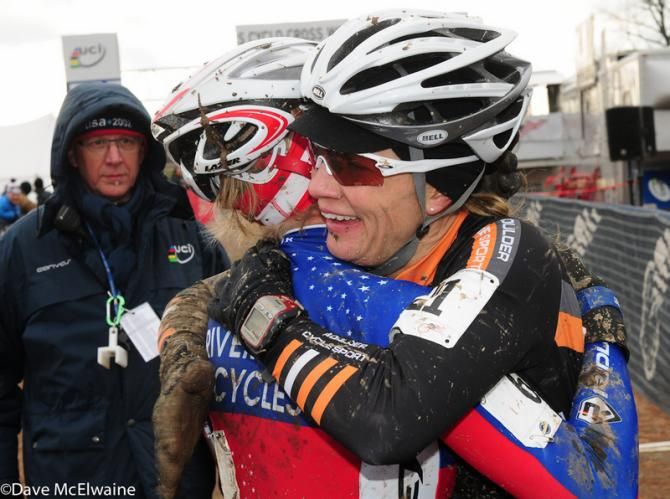 Kristen Webber hugs winner Sue Butler