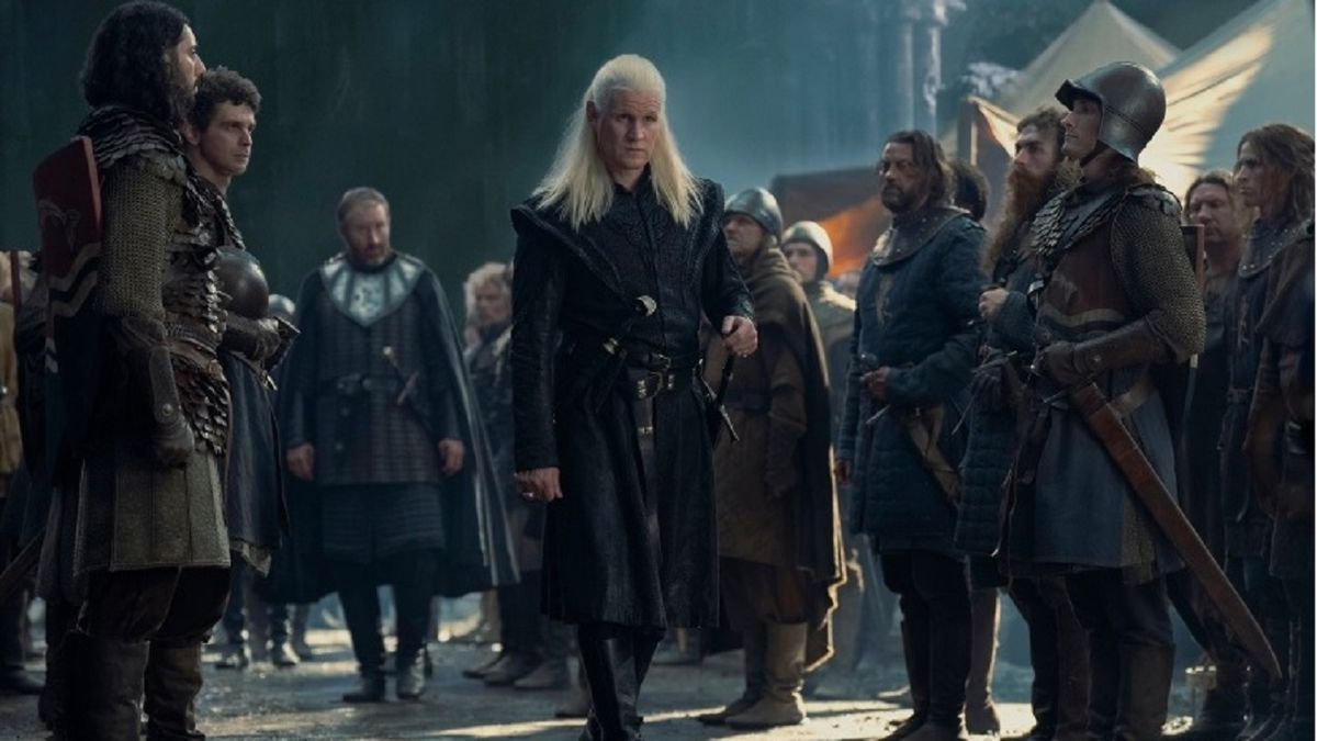 Prince Daemon (Matt Smith) leading his men to war at Harrenhal in House of the Dragon season 2