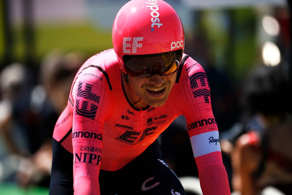 SAINTEMILION FRANCE JULY 17 Magnus Cort of Denmark and Team EF Education Nippo at arrival during the 108th Tour de France 2021 Stage 20 a 308km Individual Time Trial Stage from Libourne to SaintEmilion 75m ITT LeTour TDF2021 on July 17 2021 in SaintEmilion France Photo by Chris GraythenGetty Images