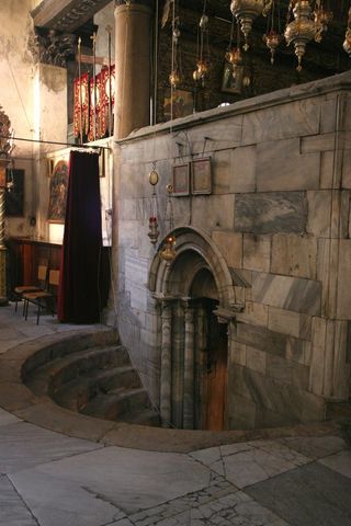 Two entrances (one shown here) now lead to the Grotto of the Nativity. Originally, in the fourth century, there was only one entrance to the grotto from the main body of the church.