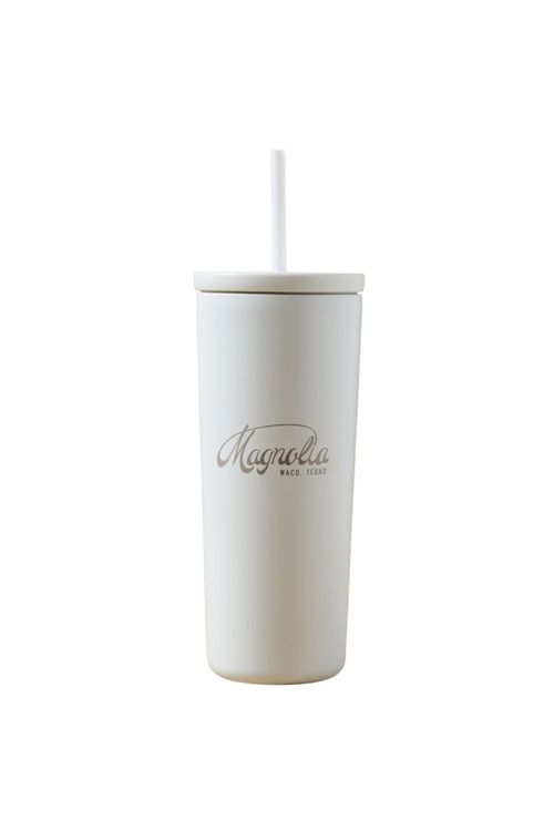 White 24oz Cold Tumbler with Straw