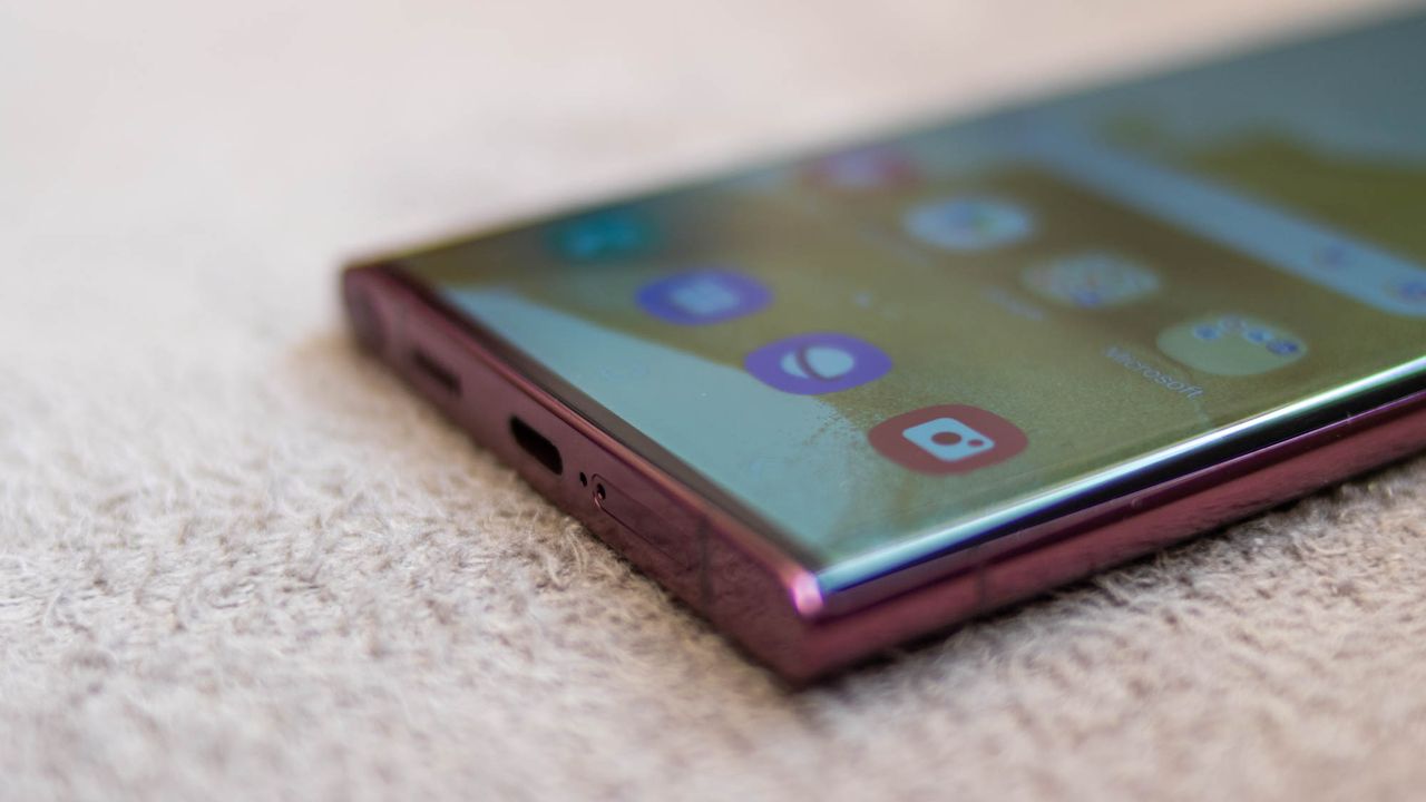 A close-up of the Samsung Galaxy S22 Ultra's charging port