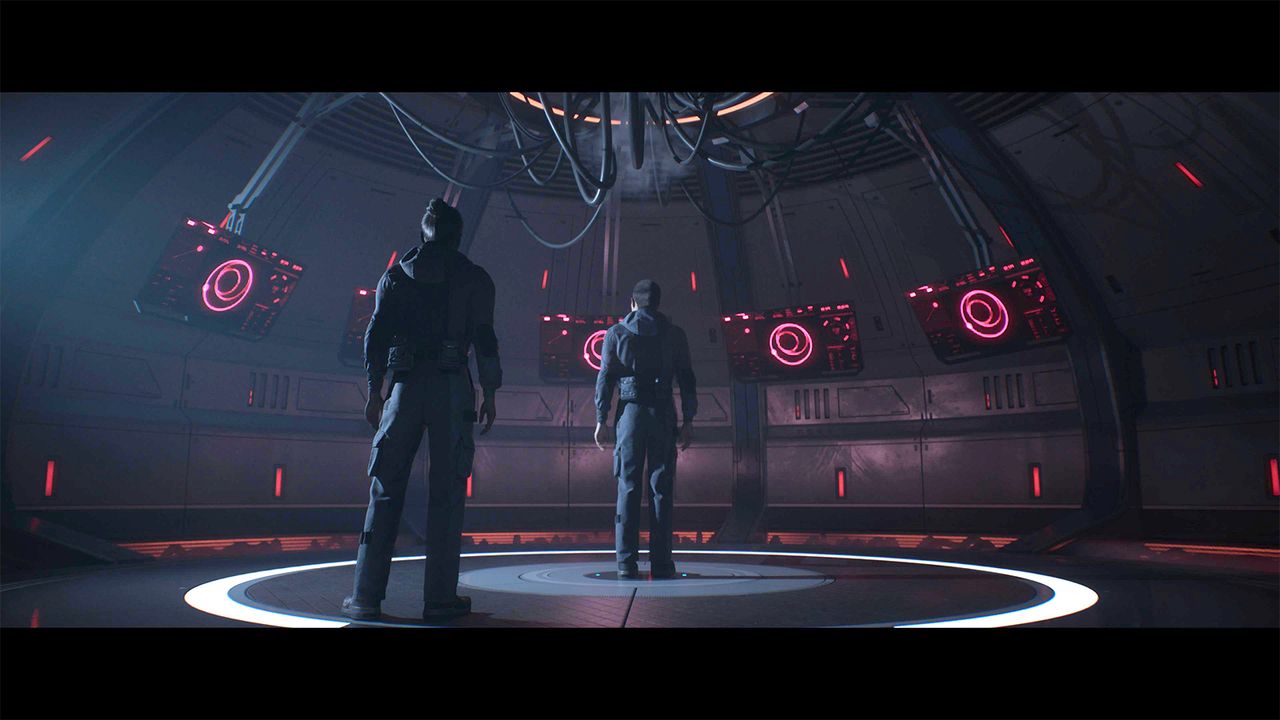 Screens from video game Directive 8020, people in a crashed space ship