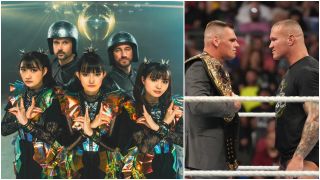 Babymetal with Electric Callboy and Gunther staring at Randy Orton in a WWE ring