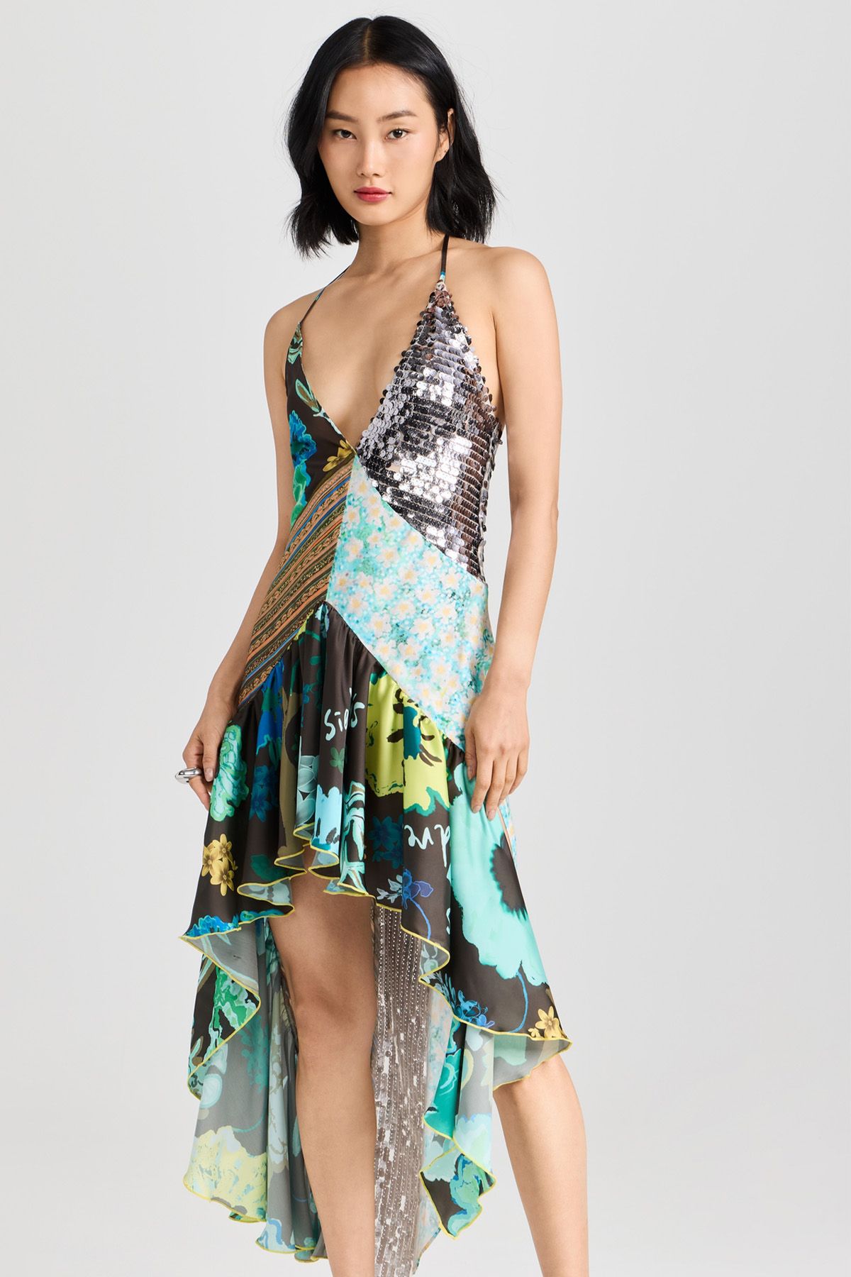 SIEDRES Izen Patchwork Asymmetric Printed Dress Izen Patchwork Asymmetric Printed Dress