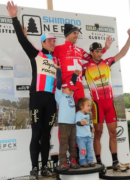 Elite Men&rsquo;s Podium (L to R) Jeremy Powers (Rapha-Focus) 2nd, Christian Heule (Cannondale) 1st, Ian Field (Hargrove Cycles) 3rd