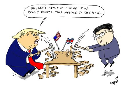 Political cartoon US Trump Kim Jong Un North Korea nuclear summit cancellation