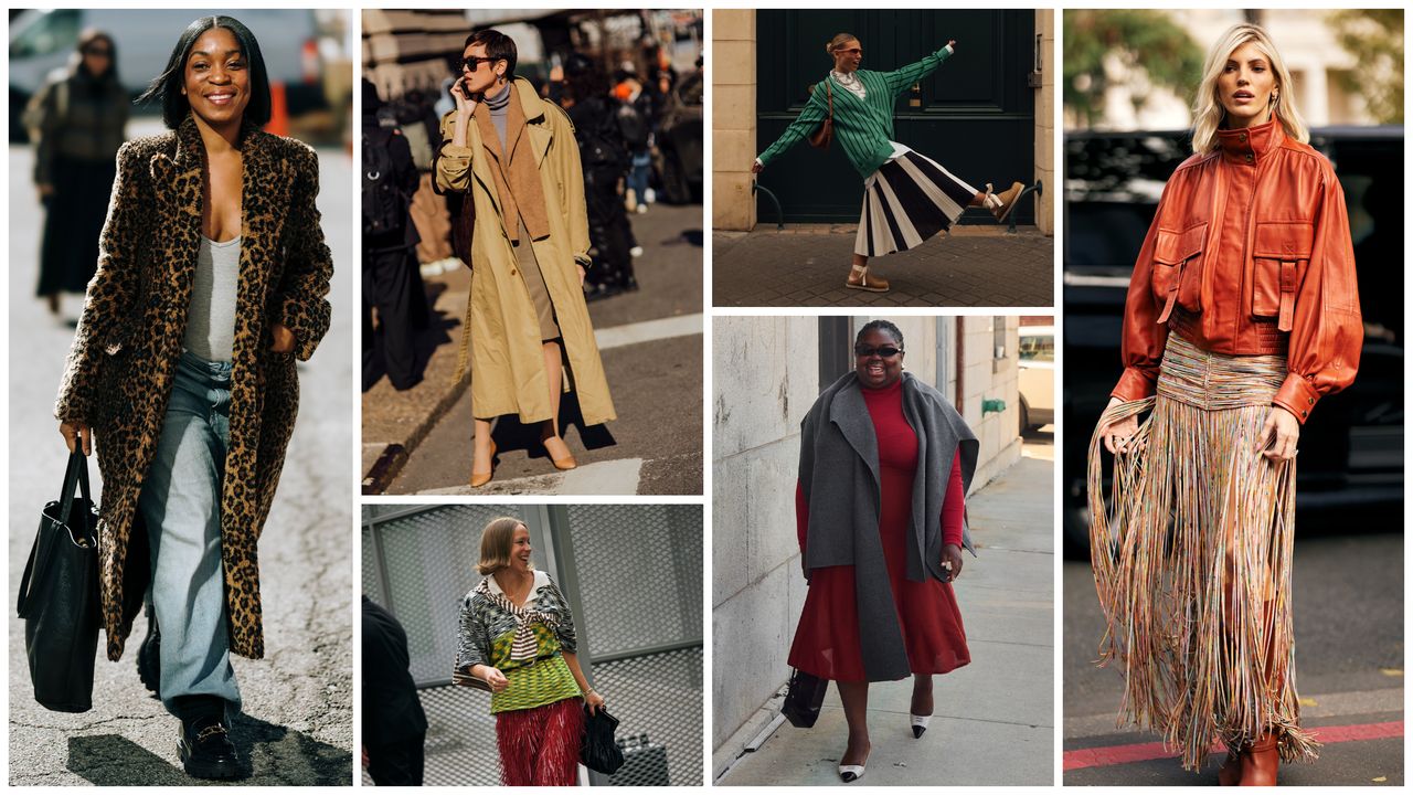 an eight image graphic of women in personal style outfits at fashion week