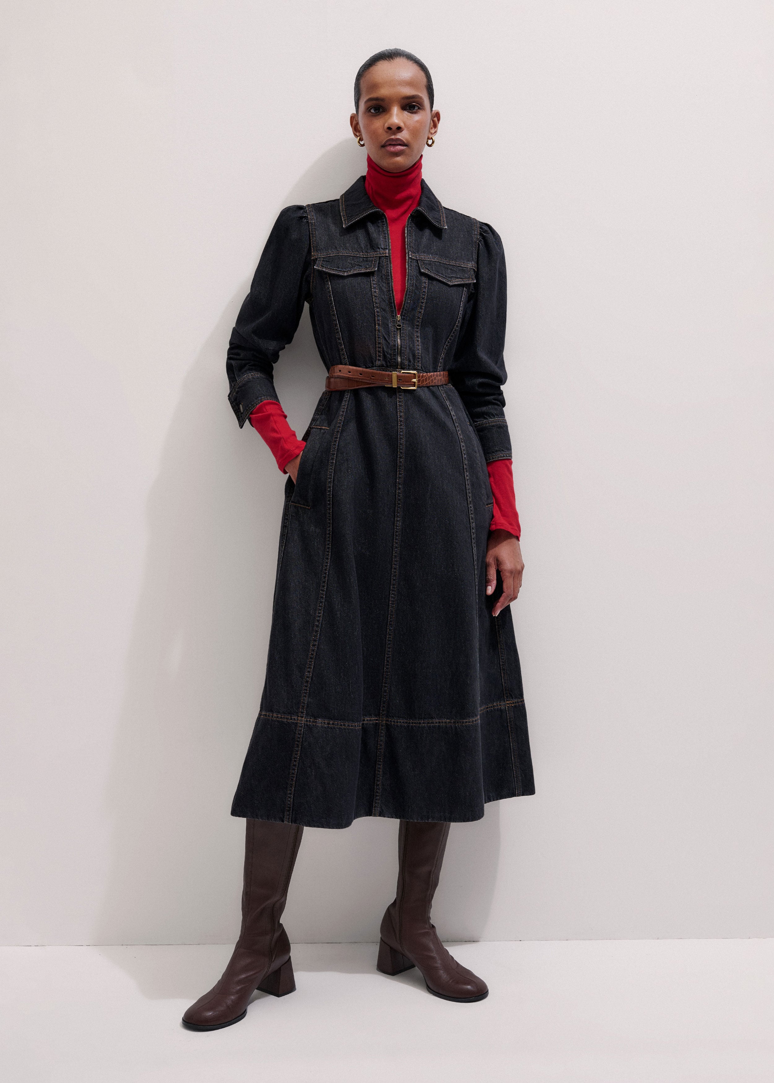 Zip Front Midi Dress