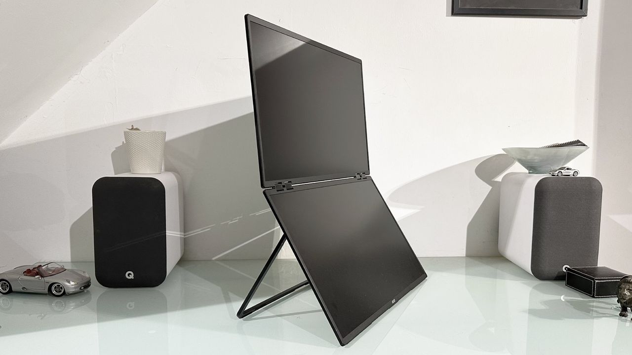 The Acer PD243Y E portable monitor in a home office during our testing