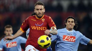 Daniele De Rossi of Roma challenges for the ball, 2011