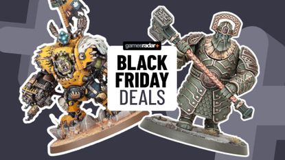 Nazdreg model and a Gholem behind a GamesRadar+ Black Friday deals badge, all on a gray background