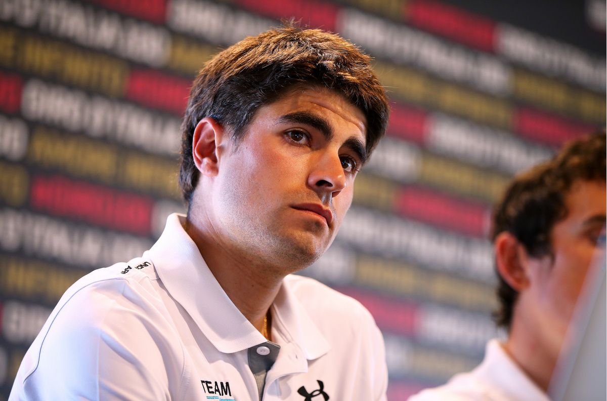 Mikel Landa listens during the press conference