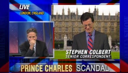 Watch Stephen Colbert and Jon Stewart slyly celebrate Colbert&amp;#039;s Late Show promotion