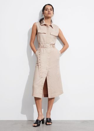 Linen Utility Midi Dress