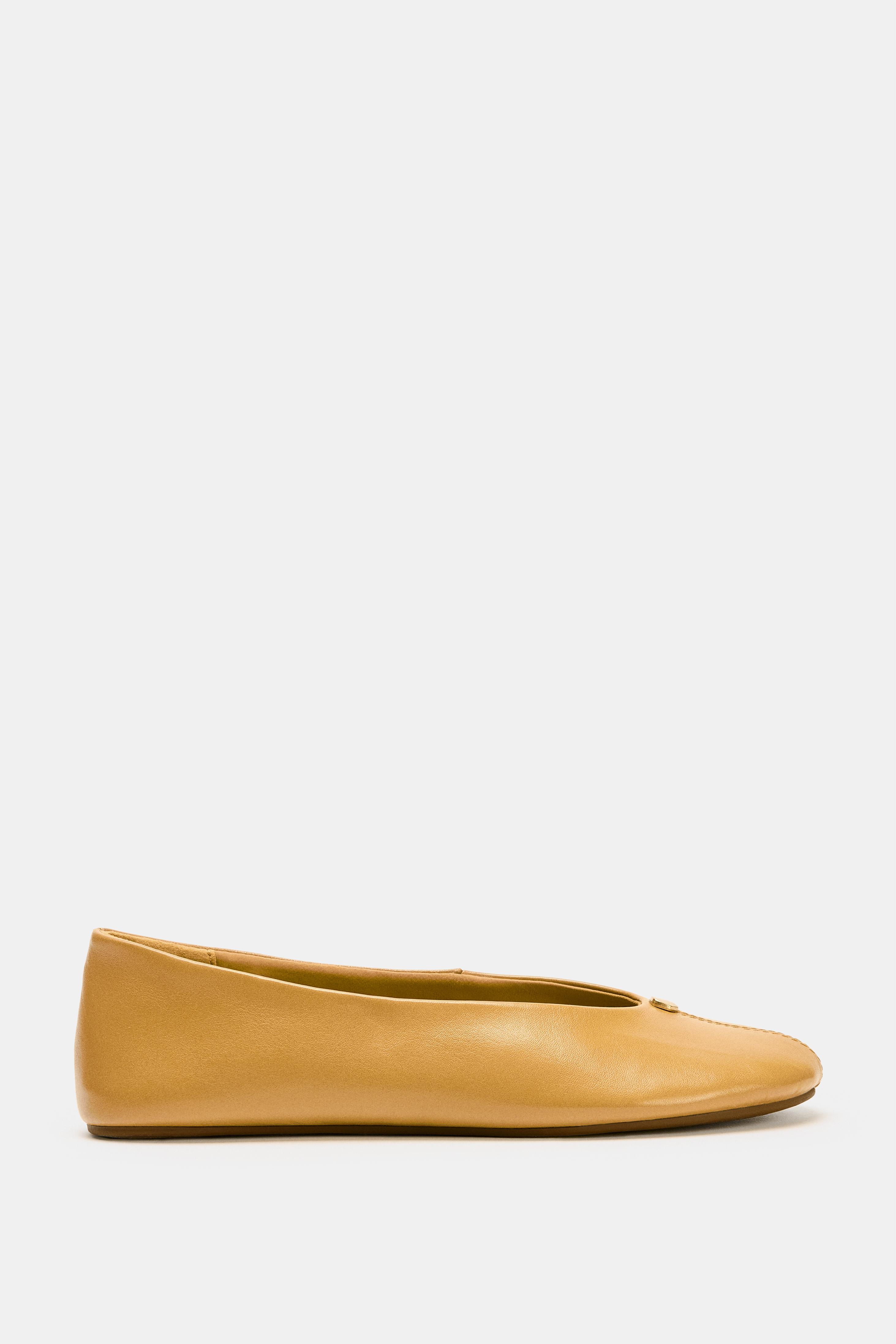 Leather Ballet Flats With Metal Detail