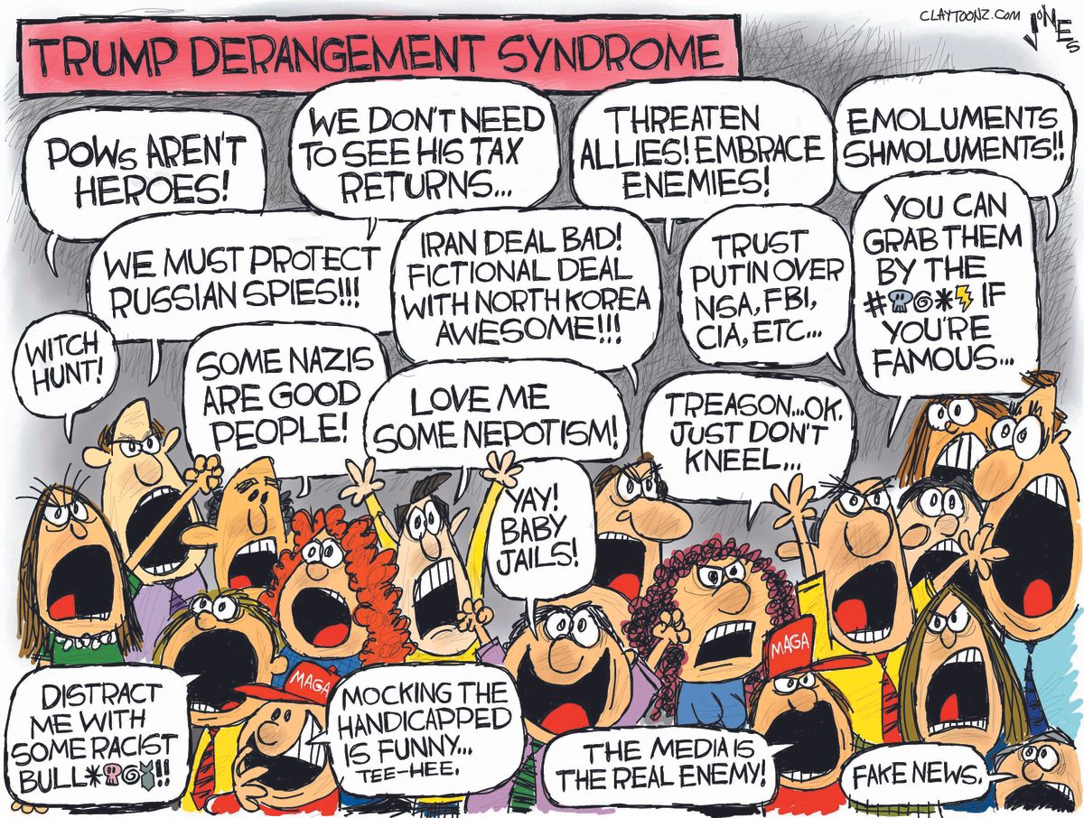 Political Cartoon US Trump Derangement Syndrome Russia Witch Hunt