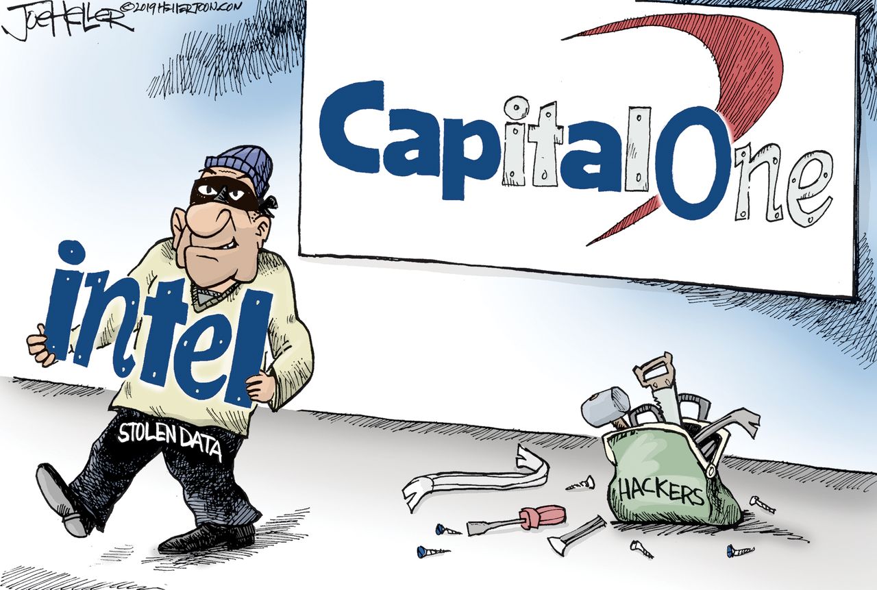 Editorial Cartoon U.S. Capital One Bank Hack Information Stolen