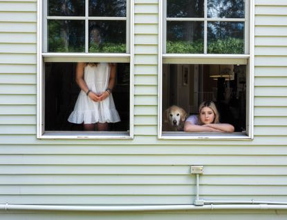 Rania Matar, Sydney, Nathalie and Sunny the Dog, Weston, Massachusetts, 2020 part of the exhibition On Either Side of the Window: Portraits During Covid-19