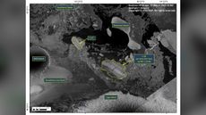 This Sentinel-1A satellite image shows the C-38 iceberg on March 17, 2022. The iceberg broke off from the Conger Ice Shelf.
