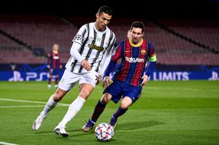 Lionel Messi and Cristiano Ronaldo in action during Barcelona vs Juventus in the Champions League, December 2020