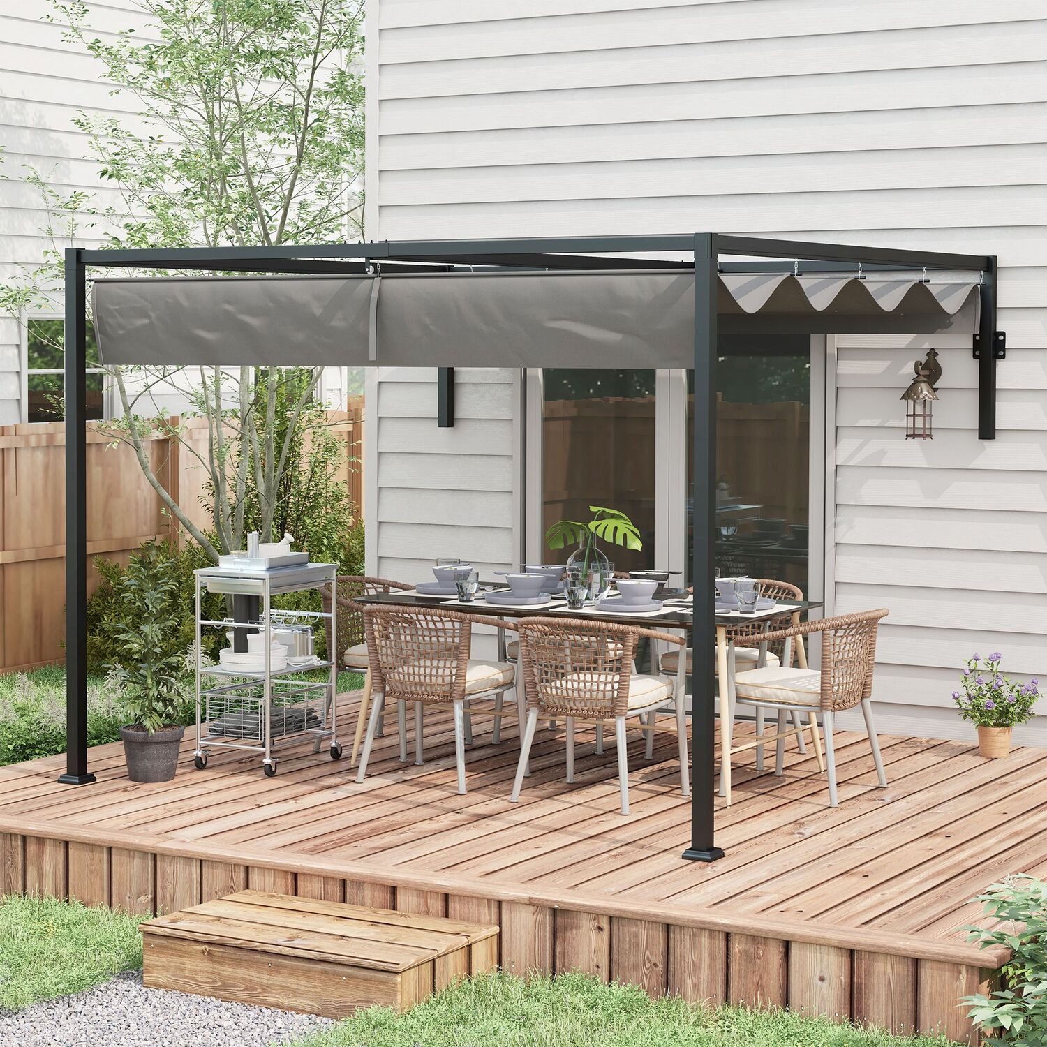 Outsunny Wall Mounted Metal Pergola With Retractable Roof