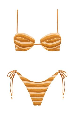 patterned bikini set in yellow and orange stripes