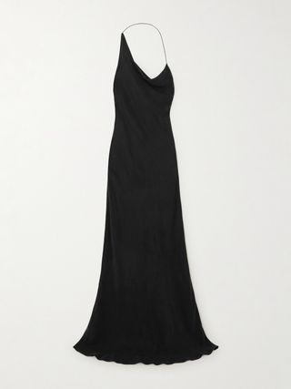 Asymmetric Draped Twill Maxi Dress