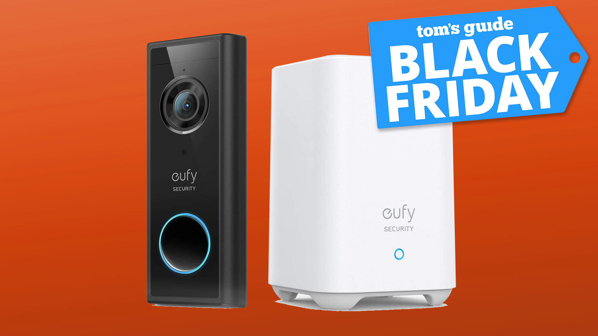 eufy security video doorbell on orange background