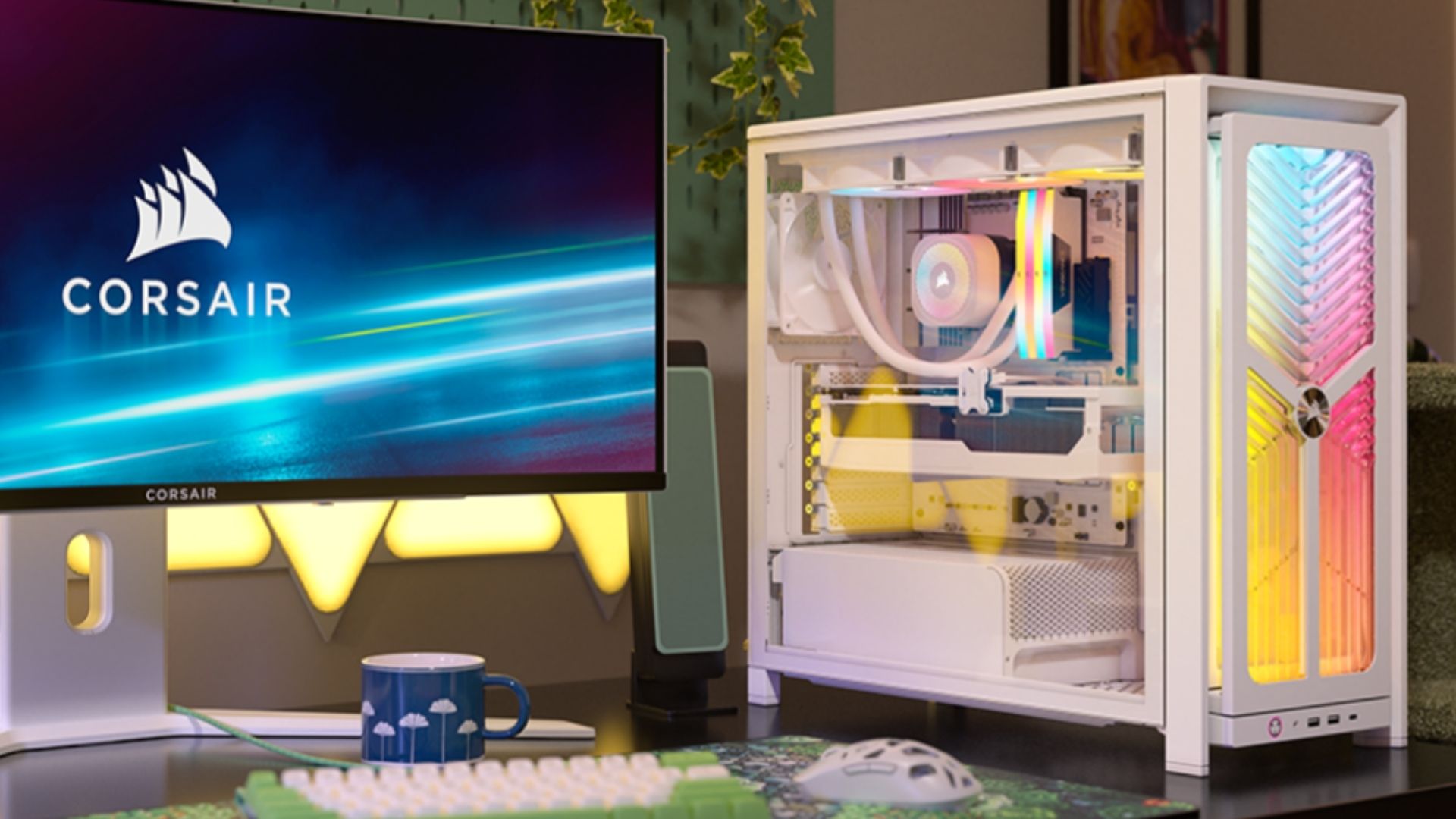 Corsair Frame 4000X RS gaming PC case on a desk next to a monitor