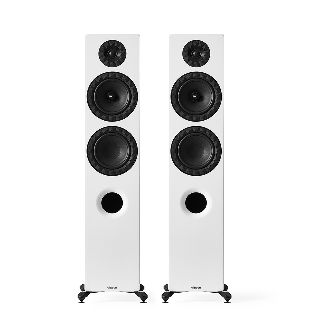 White Elipson floorstanders on a white background