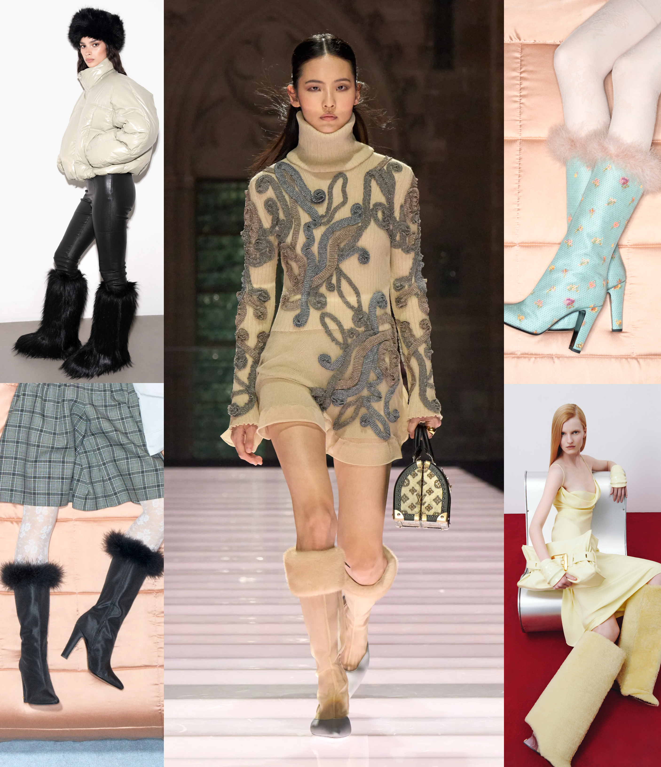 winter furry boots at Stand Studio, Valentino, Louis Vuitton, and Balmain Resort 2026