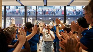 A customer at the opening of Apple's Battersea store in London