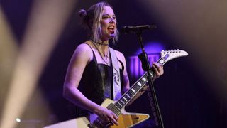 Lzzy Hale of Halestorm performs at a sold out show at O2 Guildhall Southampton on February 28, 2022 in Southampton, England