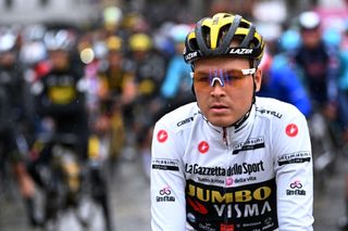SESTOLA ITALY MAY 11 Tobias Foss of Norway and Team Jumbo Visma White Best Young Rider Jersey at start during the 104th Giro dItalia 2021 Stage 4 a 187km stage from Piacenza to Sestola 1020m girodiitalia Giro UCIworldtour on May 11 2021 in Sestola Italy Photo by Stuart FranklinGetty Images