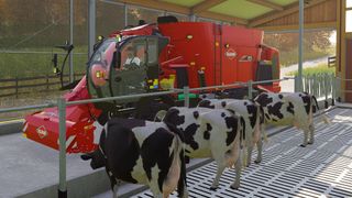 Farming Simulator 22 cows and machine