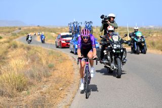 CABO DE GATA SPAIN AUGUST 31 Jetse Bol of Netherlands and Team Burgos BH attacks in the breakaway during the 77th Tour of Spain 2022 Stage 11 a 1912km stage from ElPozo Alimentacin Alhama de Murcia to Cabo de Gata LaVuelta22 WorldTour on August 31 2022 in Cabo de Gata Spain Photo by Justin SetterfieldGetty Images