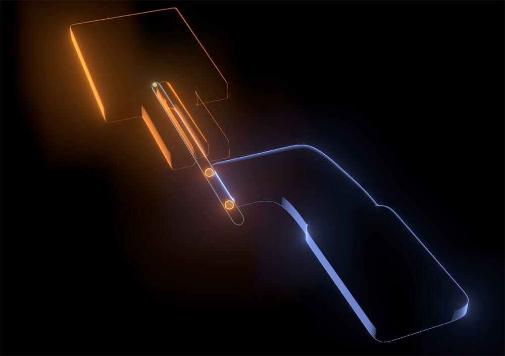 The researchers think they have created majorana fermions, which have identical antiparticles but which don&#039;t annihilate each other, at the ends of a nanowire device, shown here with orange balls. 