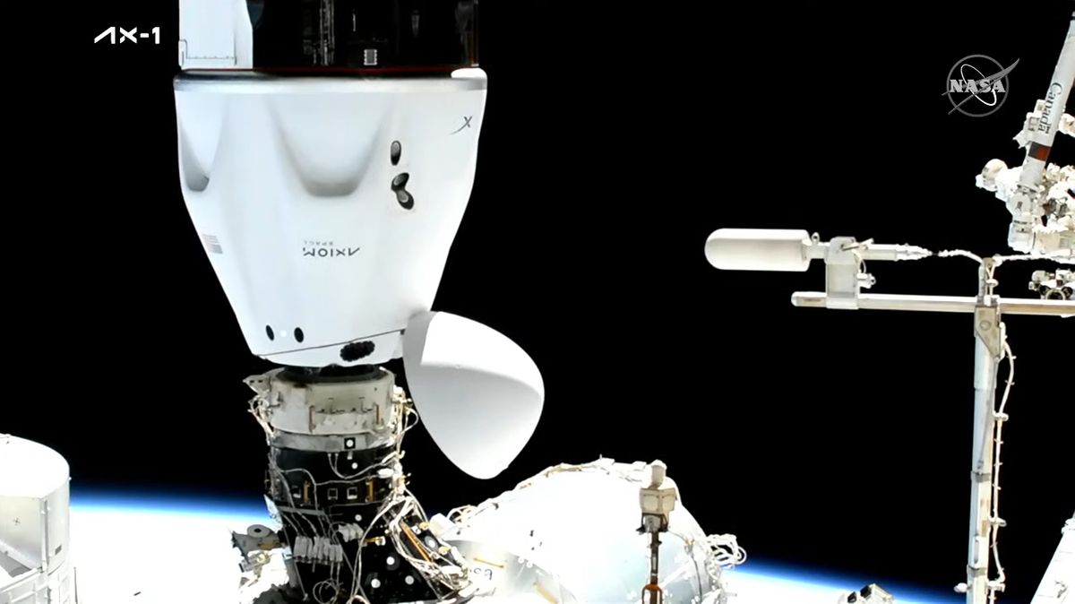SpaceX Dragon carrying private Ax-1 astronauts docks at International Space Stat..