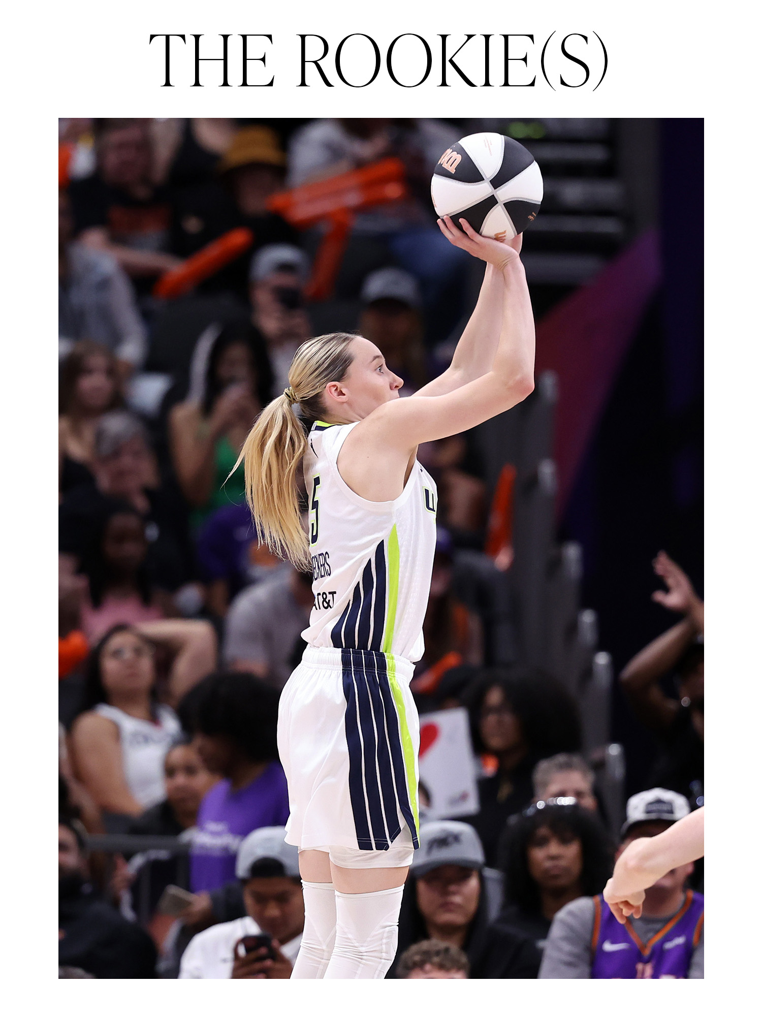 A photo of Paige Bueckers on the court with the words "THE ROOKIE(S)" on top.