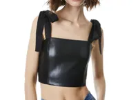 CASSIDY VEGAN LEATHER TIE STRAP TOP, $177 (£142) | Alice &amp; Olivia