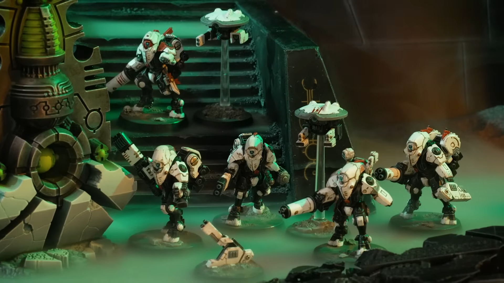Tau Kill Team: Dead Silence models on a Necron battlefield