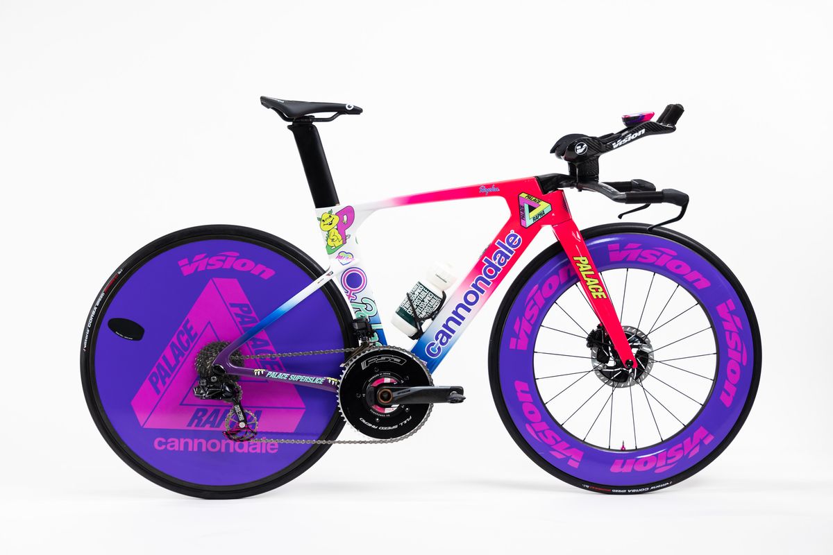 The Cannondale time trial bike used by EF, complete with Palace design