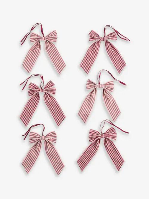 Set of 6 Red Gingham Bow Christmas Baubles