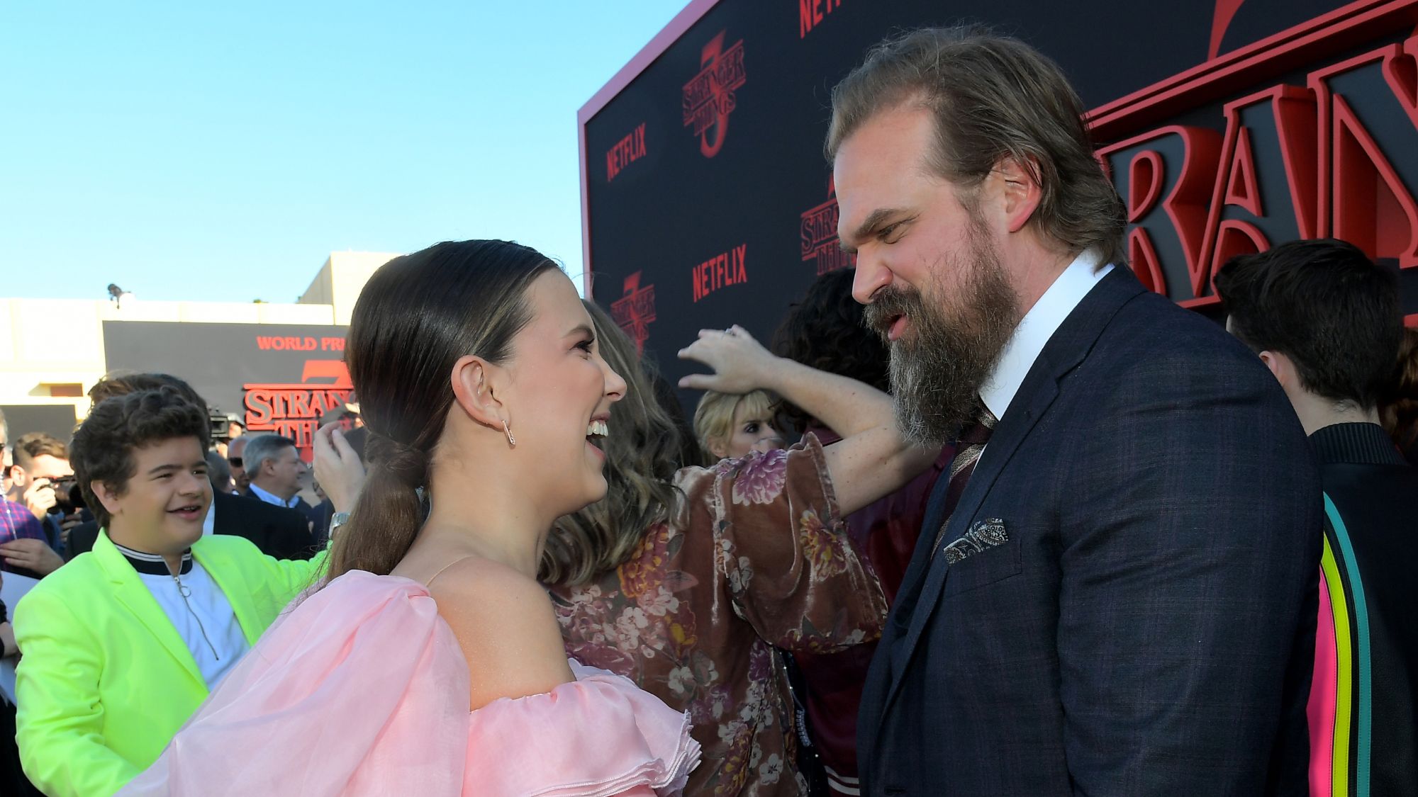Millie Bobby Brown and David Harbour attend the 'Stranger Things' Season three World Premiere