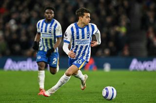 Yasin Ayari on the ball for Brighton against Bournemouth in February 2025.