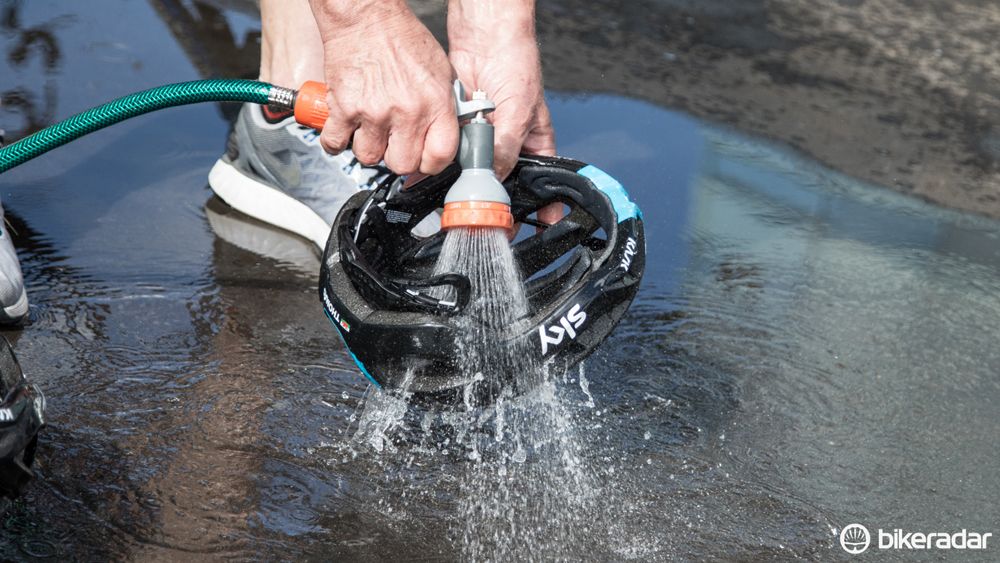 The sweaty weather of the Tour Down Under means even helmets get a good wash