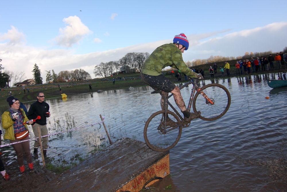 Riders had the option of jumping into the giant puddle of standing water on the course.